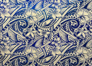 Hibiscus Plumeria Polynesian Tattoo Polyester Foil Fabric | Islands Fabric