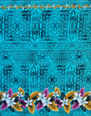 Tropical Flowers and Leaves Double Border Peachskin Fabric | Islands Fabric