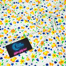Watercolor Flowers and Black Dots Printed Spandex Fabric | Blue Moon Fabrics