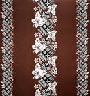 Hibiscus Tropical Leaves w/ Patches of Traditional Tapa Double Border Polyester Fabric | Islands Fabric