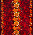 Triple Lily Border with tropical Flowers & Leaves Rayon Fabric | Islands Fabric