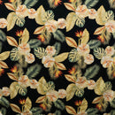 Hibiscus Birds of Paradise Palm Monstera Palm Banana Leaf | Cotton Fabric Black