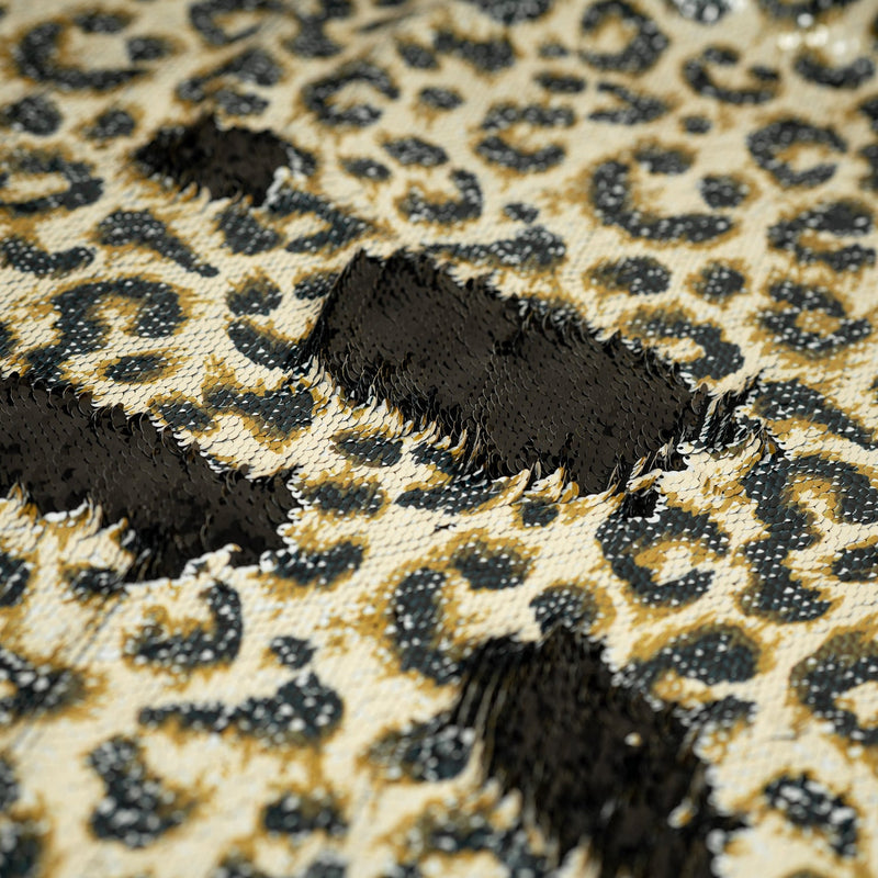 Cheetah Printed Flip Sequin on Spandex Fabric | Blue Moon Fabrics