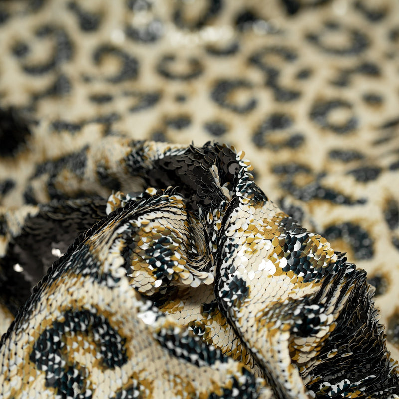 Cheetah Printed Flip Sequin on Spandex Fabric | Blue Moon Fabrics