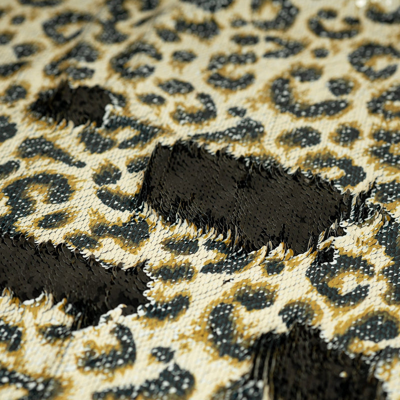 Cheetah Printed Flip Sequin on Spandex Fabric | Blue Moon Fabrics