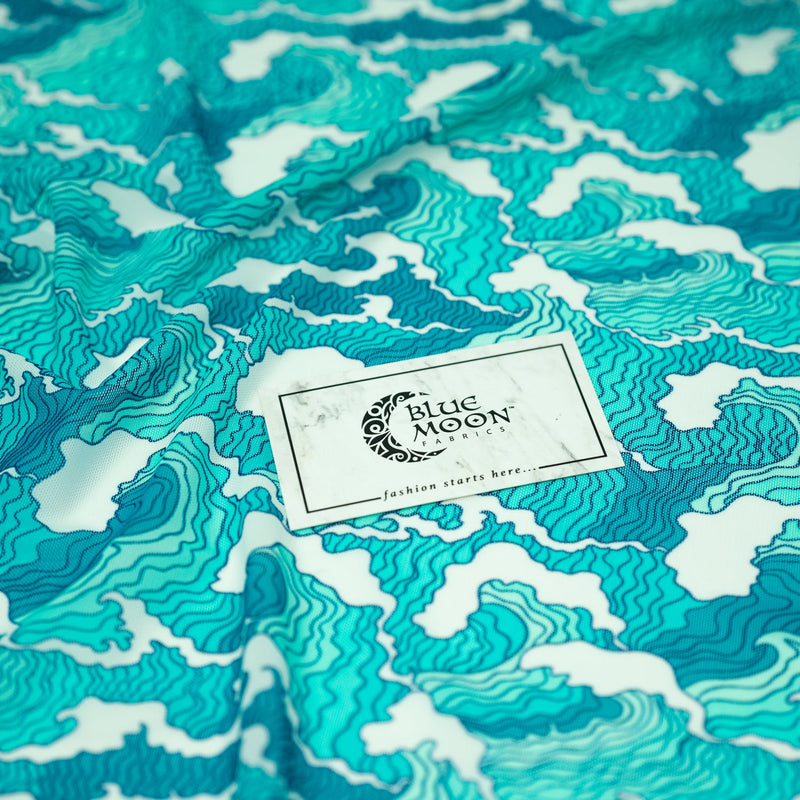 Crazy Waves Printed Power Mesh Fabric | Blue Moon Fabrics