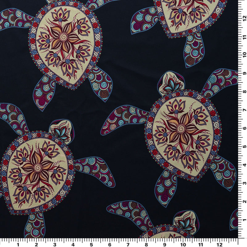 Decorated Sea Turtles Printed Spandex Fabric | Blue Moon Fabrics