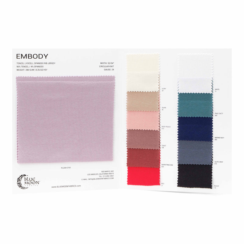 Embody Tencel Lyocell Spandex Rib Jersey Color Card