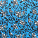2nd image of Bright Azure Floral Traditional Polynesian Tattoo Background Poly Cotton Fabric
