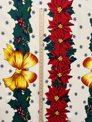 First measurement for Golden Bow Poinsettia Holiday Polyester Fabric
