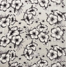 White Hibiscus Cluster Rayon Challis Fabric
