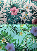 1st Swatch of Hibiscus Monstera Palm leaves Polyester Fabric