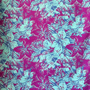 Turquoise and Pink colored Hibiscus Plumeria Tropical Leaves Fabric