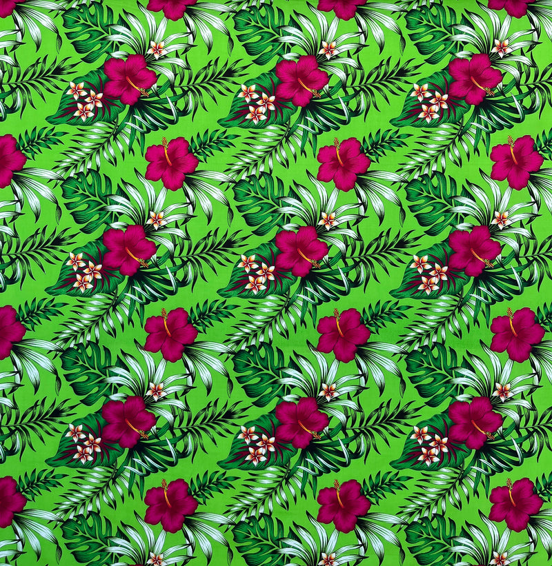 Hibiscus Plumeria Tropical Leaves All Over Design Cotton Fabric | Islands Fabric