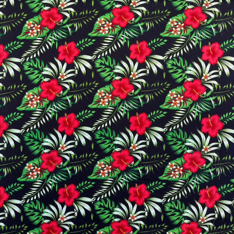 Hibiscus Plumeria Tropical Leaves All Over Design Cotton Fabric | Islands Fabric