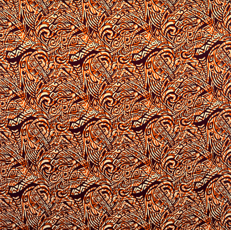 Traditional Polynesian Tattoo Swirl design Cotton Light Barkcloth Fabric | Islands Fabric