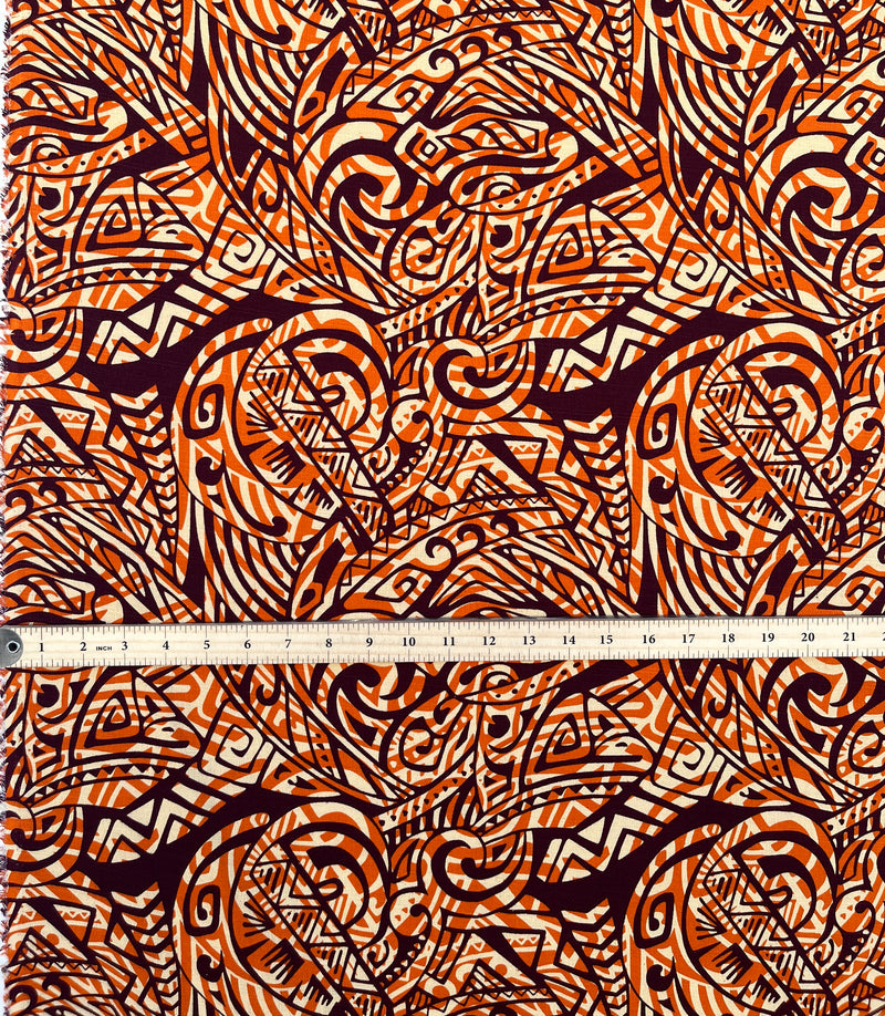 Traditional Polynesian Tattoo Swirl design Cotton Light Barkcloth Fabric | Islands Fabric