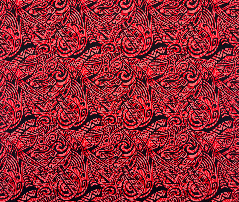 Traditional Polynesian Tattoo Swirl design Cotton Light Barkcloth Fabric | Islands Fabric