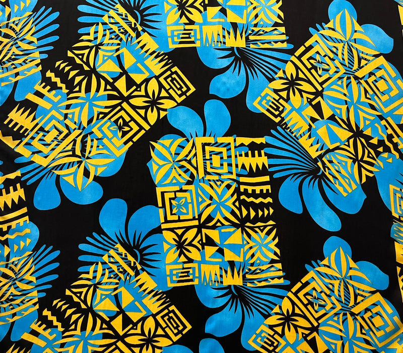 Hibiscus Geometric Floral Design Rayon Fabric | Islands Fabric