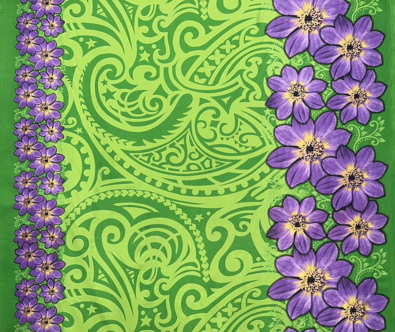 Traditional Polynesian Tattoo Daisy Double Border Polyester Fabric | Islands Fabric