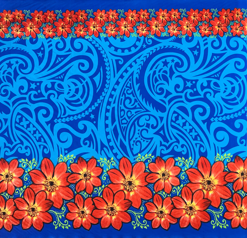Traditional Polynesian Tattoo Daisy Double Border Polyester Fabric | Islands Fabric