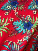 Hibiscus Monstera & Plumeria Flower Clusters Cotton Fabric | Islands Fabric