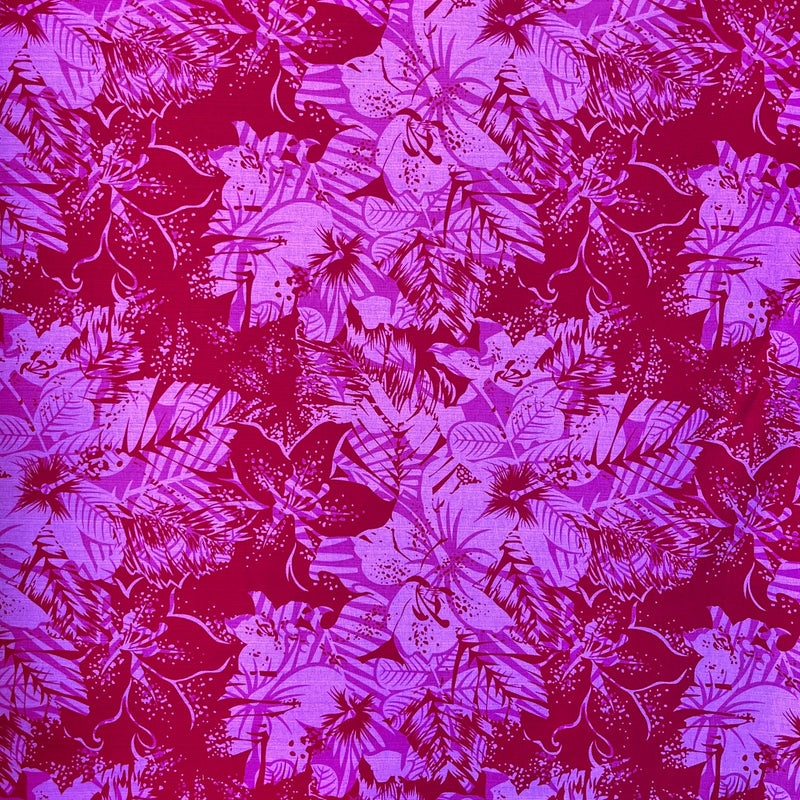 Hibiscus Plumeria Tropical Leaves Fabric | Cotton Light Barkcloth