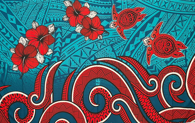 Hibiscus Turtles Waves Sarong