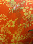 Triple Lily Border with tropical Flowers & Leaves Rayon Fabric | Islands Fabric