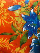 Triple Lily Border with tropical Flowers & Leaves Rayon Fabric | Islands Fabric