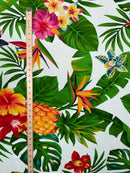 Pineapple, Tropical Flowers & Leaves Cotton Fabric | Islands Fabric