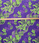 Diagonal Hibiscus Plumeria Sea Turtle Swirl Design Peachskin Fabric | Islands Fabric