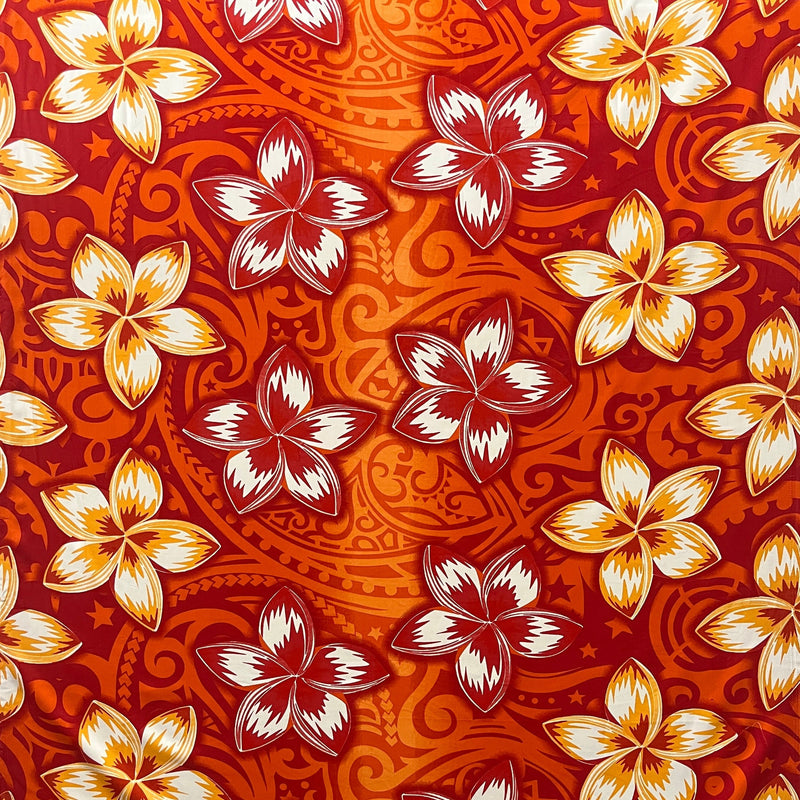 Plumeria Traditional Tattoo background Fabric | Peachskin