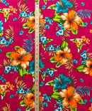 Hibiscus Palm Leaves Cluster All Over design Cotton Fabric | Islands Fabric