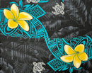 Plumeria Turtles Traditional Tribal design Peachskin Fabric | Islands Fabric