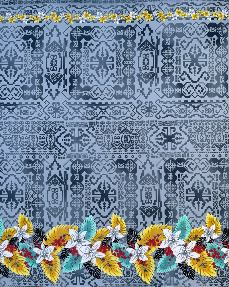 Tropical Flowers and Leaves Double Border Peachskin Fabric | Islands Fabric