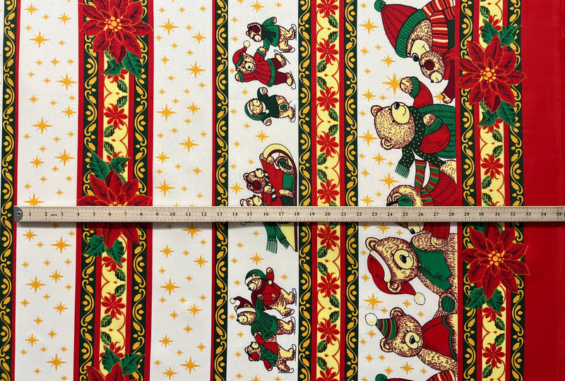 Poinsettia Bears Polyester Fabric | Islands Fabric