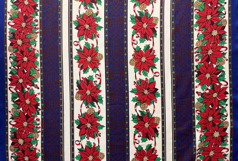 Midnight Poinsettia Stripes Polyester Fabric | Islands Fabric