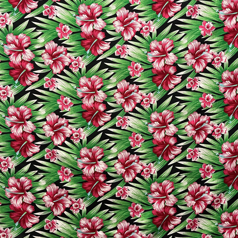 Multicolor Hibiscus Flowers Polyester Fabric | Islands Fabric