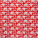 Red and white checkered fabric with floral patterns