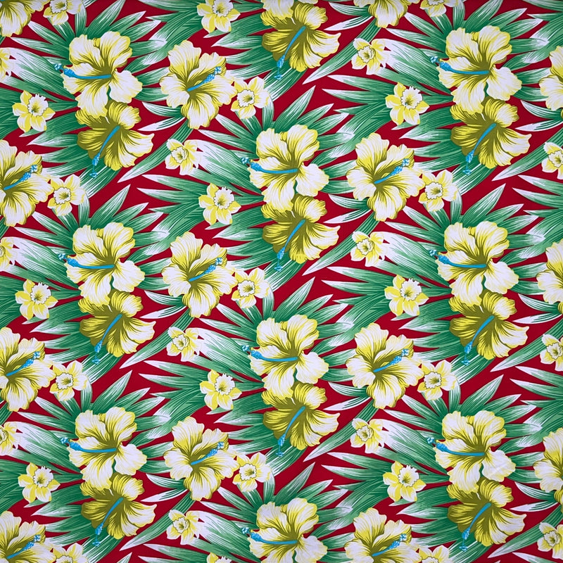 Multicolor Hibiscus Flowers Polyester Fabric | Islands Fabric