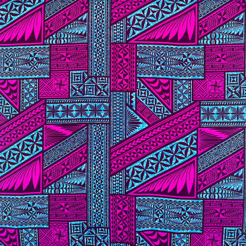 Traditional Tongan Geometric Design Peachskin Fabric | Islands Fabric