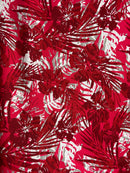 Hibiscus Palm Watercolor Design Cotton Light Barkcloth Fabric | Islands Fabric