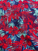 Hibiscus Palm Watercolor Design Cotton Light Barkcloth Fabric | Islands Fabric