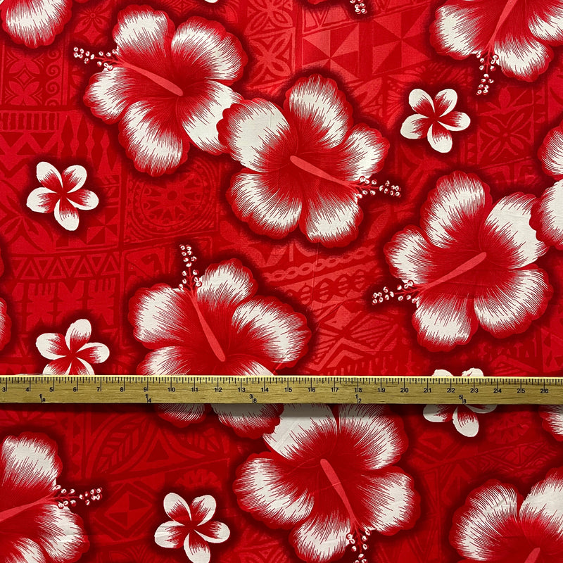 Hibiscus Traditional Tattoo Background Fabric | Cotton