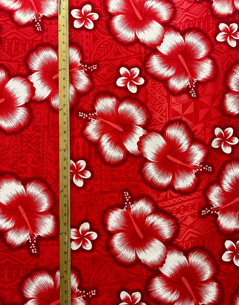 Hibiscus Traditional Tattoo Background Fabric | Cotton