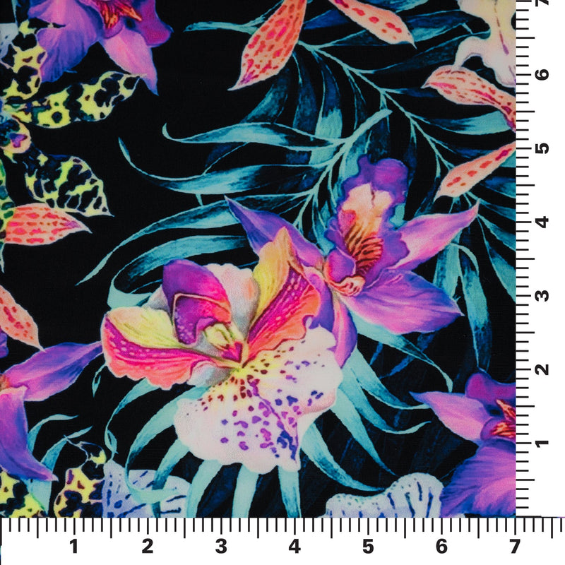 Irises and Palm Fronds Printed Spandex Fabric | Blue Moon Fabrics