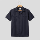 Black 100% polyester formal Samoan shirt for men by Islands Fabric, styled to pair with an 'ie faitaga.