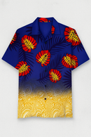 Monstera Palm Leaves Traditional Tattoo Border Light Barkcloth Fabric made into a magenta shirt