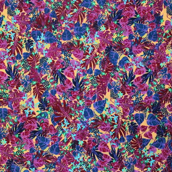 Purple Floral Plant Printed Spandex | Blue Moon Fabrics